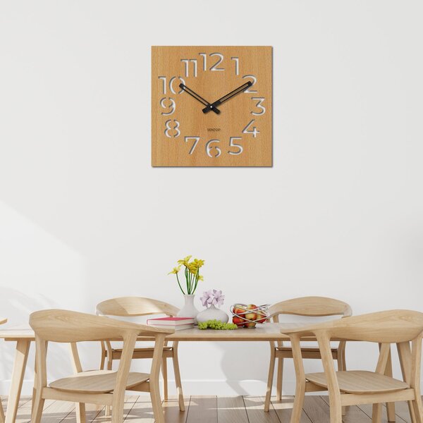 Moderní dřevěné hodiny na zeď s minimalistickým designem | NORK: HDF - Dub 30 cm Světlé 4249-72300 HDFK033