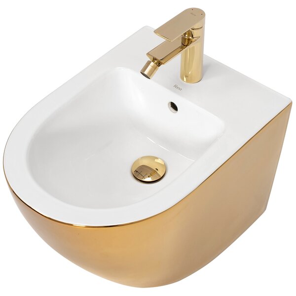 Sada: WC Závěsná mísa CARLO Flat + Závěsný Bidet CARLO MINI - Zlatá-bílá