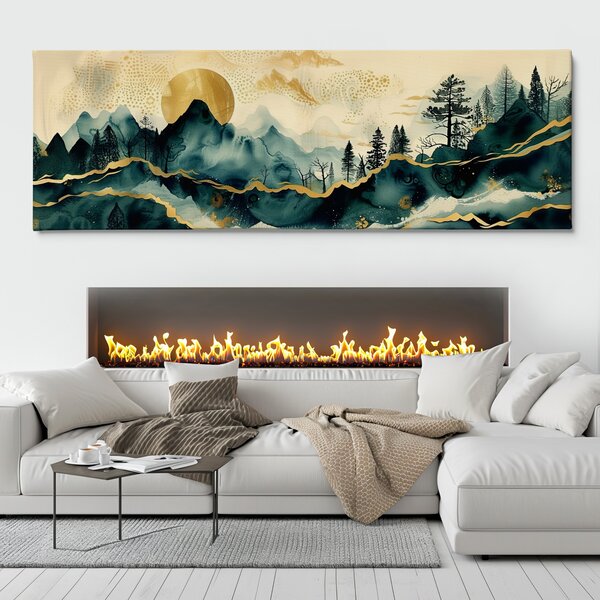 Obraz na plátně - Zlaté horské štíty FeelHappy.cz Velikost obrazu (šířka x výška): 120 x 40 cm