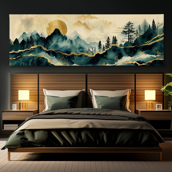 Obraz na plátně - Zlaté horské štíty FeelHappy.cz Velikost obrazu (šířka x výška): 120 x 40 cm