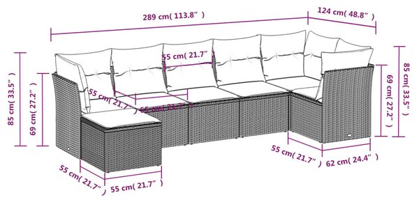 7dílná zahradní sedací souprava s poduškami hnědá polyratan 3217973