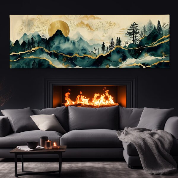 Obraz na plátně - Zlaté horské štíty FeelHappy.cz Velikost obrazu (šířka x výška): 120 x 40 cm