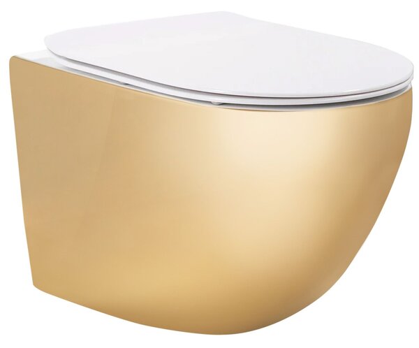 Sada: WC Závěsná mísa CARLO Flat + Závěsný Bidet CARLO MINI - Zlatá-bílá