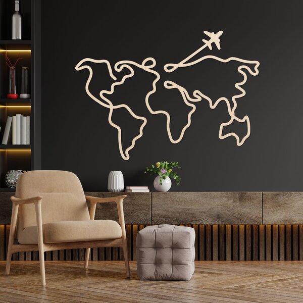 Designová dřevěná mapa světa na zeď | WorldLines: Překližka Topol - bez povrchové úpravy 54 x 38 cm 4259-82818 PR0496