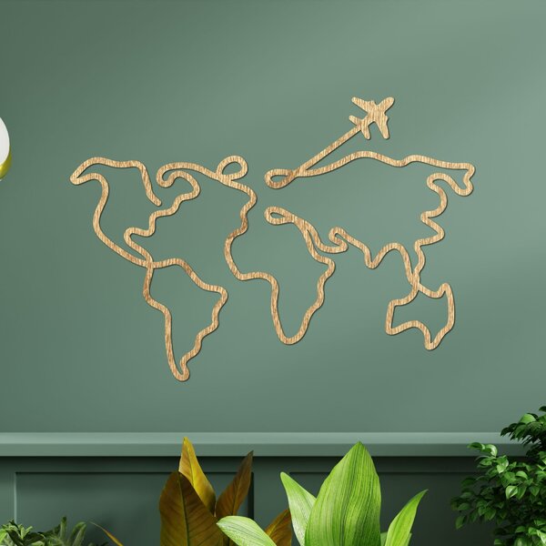 Designová dřevěná mapa světa na zeď | WorldLines: Překližka Topol - bez povrchové úpravy 54 x 38 cm 4259-82818 PR0496