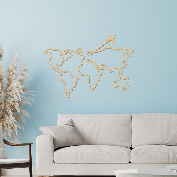 Designová dřevěná mapa světa na zeď | WorldLines: Překližka Topol - bez povrchové úpravy 54 x 38 cm 4259-82818 PR0496