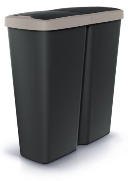 Odpadkový koš - COMPACTA Q DUO, černá nádoba, 50 l Barva: světle hnědá