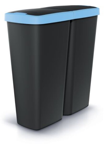 Odpadkový koš - COMPACTA Q DUO, černá nádoba, 50 l Barva: světle modrá