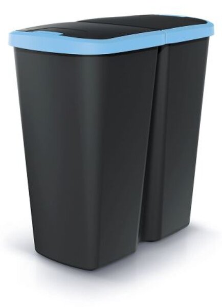 Odpadkový koš - COMPACTA Q DUO, černá nádoba, 45 l Barva: světle modrá