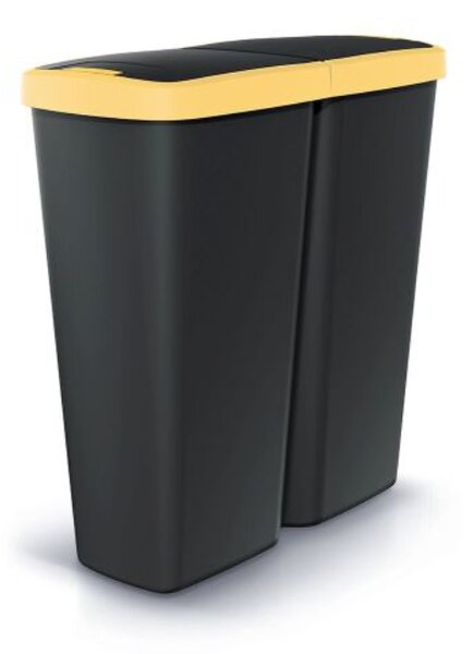 Odpadkový koš - COMPACTA Q DUO, černá nádoba, 50 l Barva: světle žlutá