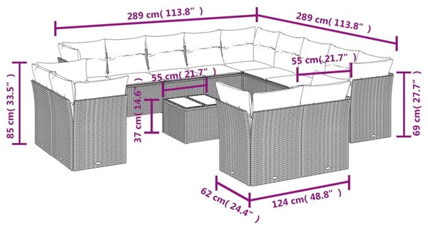 14dílná zahradní sedací souprava s poduškami hnědá polyratan 3218563