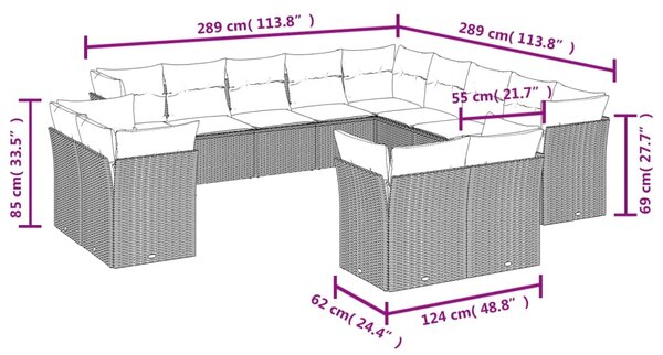 13dílná zahradní sedací souprava s poduškami béžová polyratan 3250387