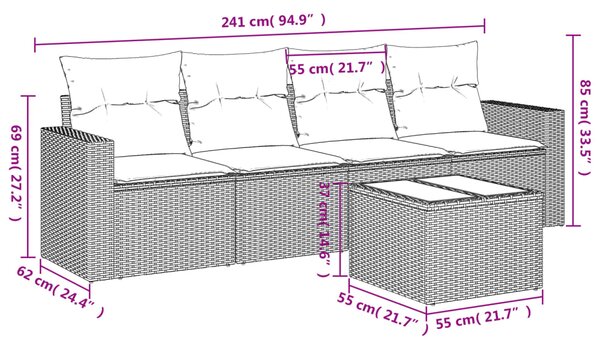 5dílná zahradní sedací souprava s poduškami černá polyratan 3251022
