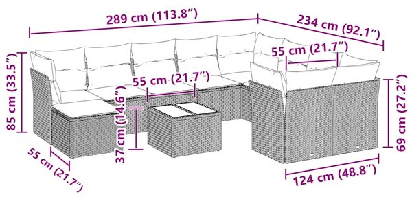 11dílná zahradní sedací souprava s poduškami šedá polyratan