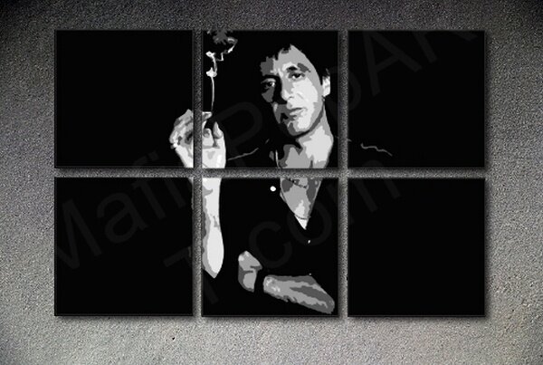 Zjizvená tvář - AL PACINO 6dílná nástěnná malba POP ART