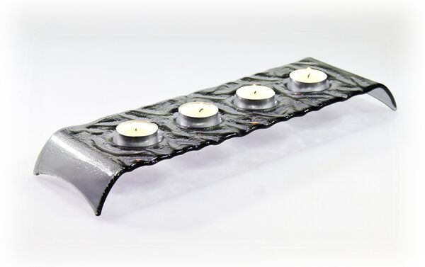 BDK-GLASS Skleněný svícen LED most šedý na 4 svíčky
