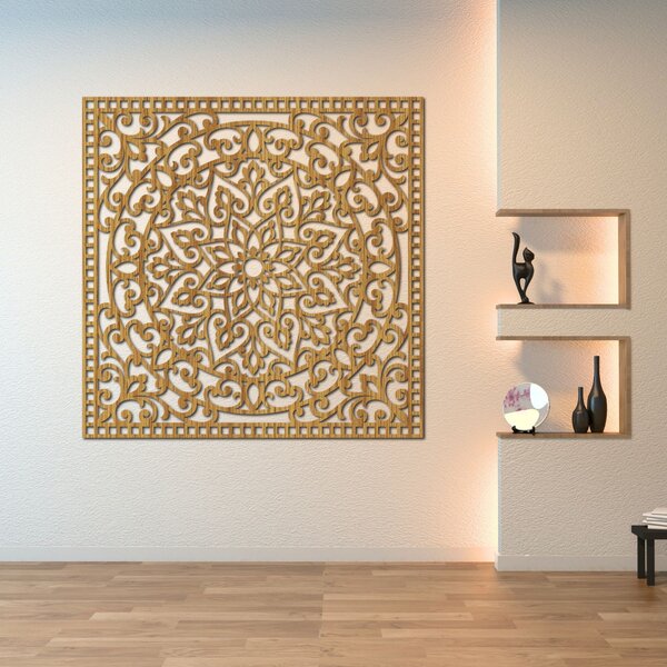 Dřevěný obraz čtverec orientální mandala | KVIDO: HDF - Ořech Rozměr 30 x 30 cm 4377-80123 HDF0514