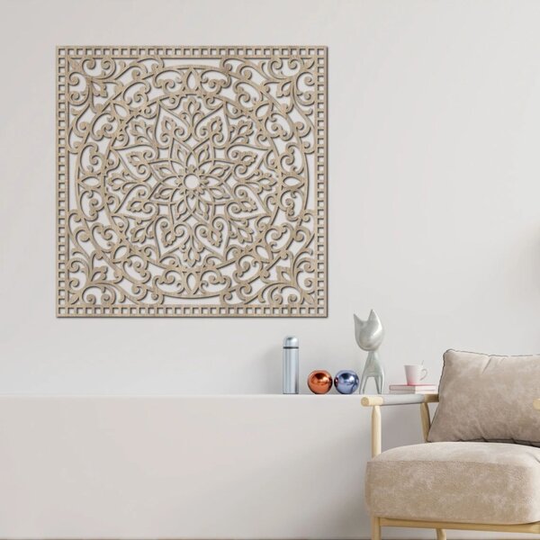 Dřevěný obraz čtverec orientální mandala | KVIDO: HDF - Ořech Rozměr 30 x 30 cm 4377-80123 HDF0514