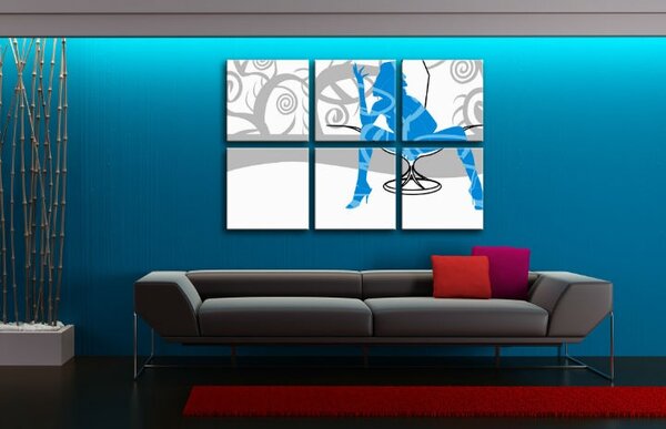 Ručně malovaný obraz POP Art Modrá žena, 6 kusů čb