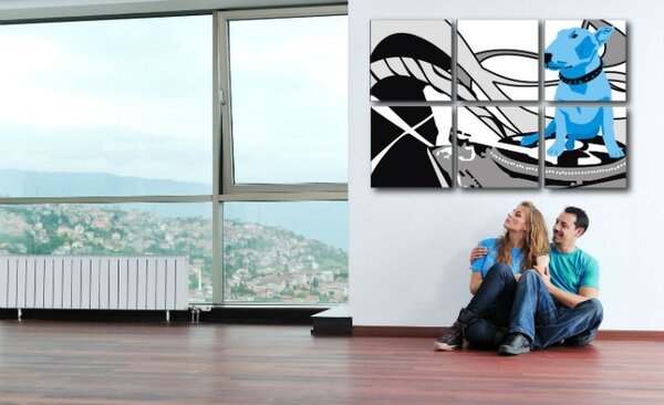 Ručně malovaný obraz POP Art Pes a DJs 6dílná sada DD