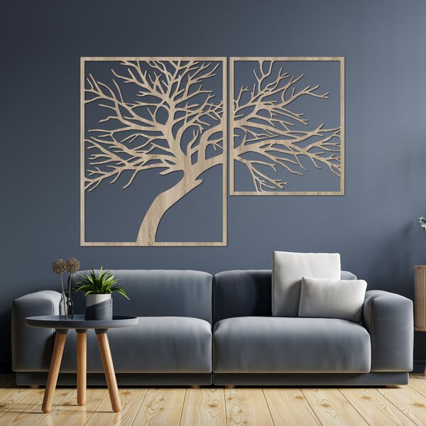 Dřevěný obraz stromu s vyřezávanými větvemi | Dunak: HDF - Dub Sonoma 48 x 40 cm 4383-80787 HDF0221