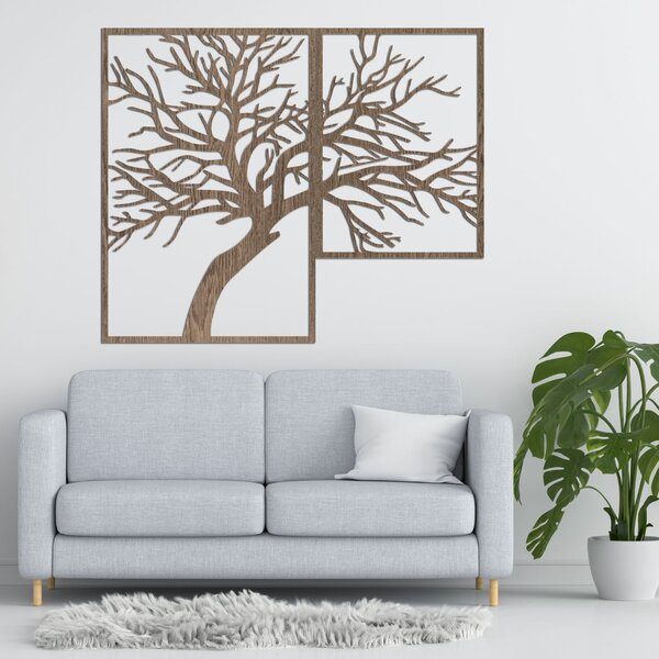 Dřevěný obraz stromu s vyřezávanými větvemi | Dunak: HDF - Dub Sonoma 48 x 40 cm 4383-80787 HDF0221