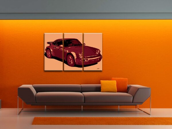 Ručně malovaný obraz POP Art s motivem PORSCHE 911, 3 díly