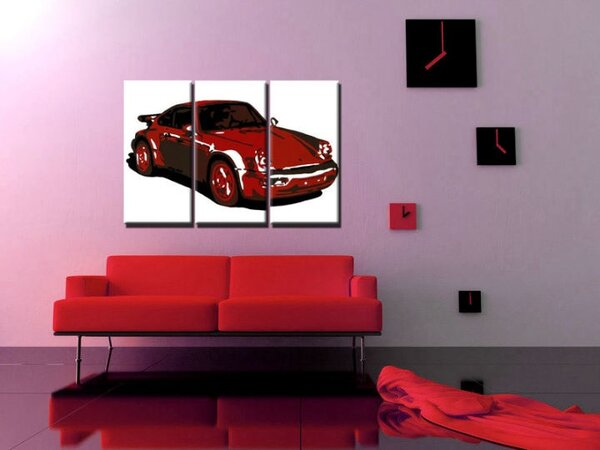 Ručně malovaný obraz POP Art s motivem PORSCHE 911, 3 díly, por2