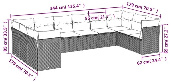 10dílná zahradní sedací souprava s poduškami hnědá polyratan