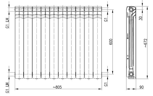 KFA Armatura G600F pokojový radiátor 67.2x80.5 cm podłączenie boční bílá 772-100-44