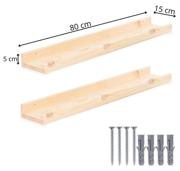 Police na zeď 80x15 cm sada 2ks SPRINGOS WF0020 přírodní