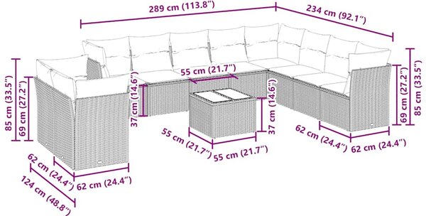 11dílná zahradní sedací souprava s poduškami šedá polyratan