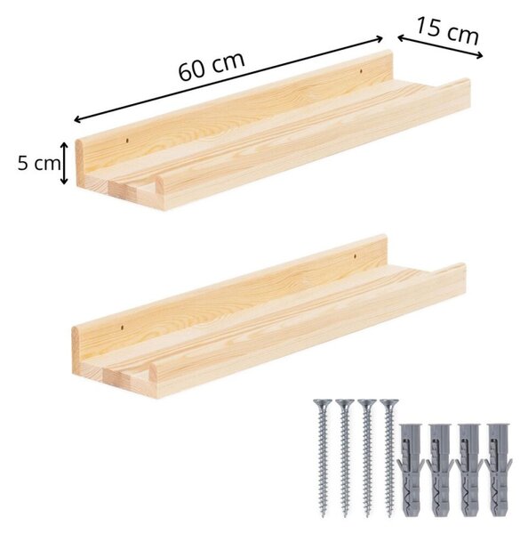 Police na zeď 60x15 cm 2ks SPRINGOS WF0018 přírodní