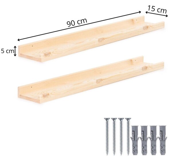 Police na zeď 90x15 cm 2ks SPRINGOS WF0021 přírodní