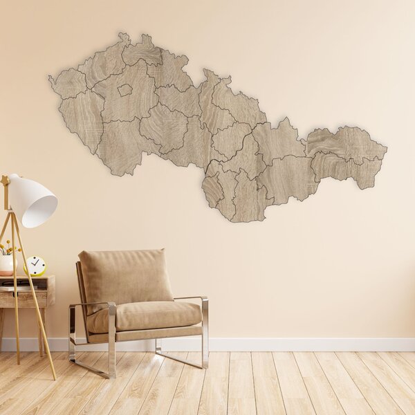 Dřevěná mapa Československé republiky - Geografie: HDF - Ořech 40 x 23 cm 4403-84131 HDF-M011