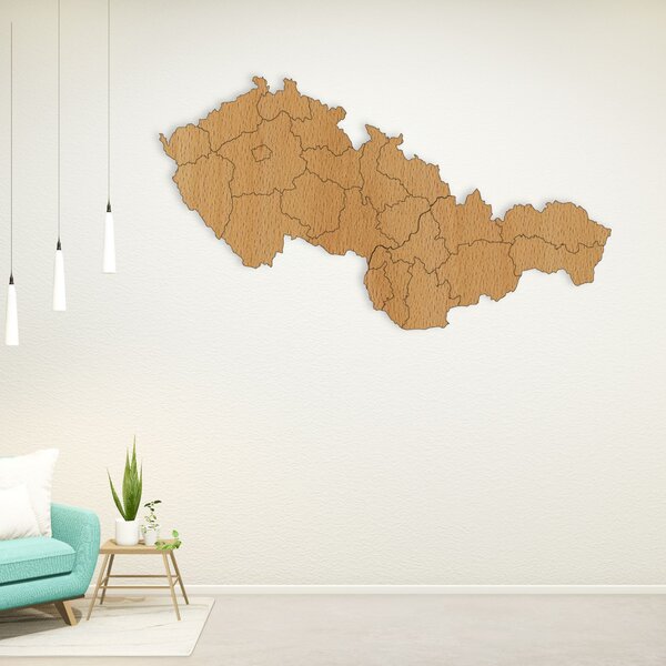 Dřevěná mapa Československé republiky - Geografie: HDF - Ořech 40 x 23 cm 4403-84131 HDF-M011