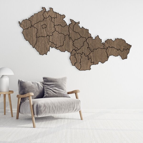 Dřevěná mapa Československé republiky - Geografie: HDF - Ořech 40 x 23 cm 4403-84131 HDF-M011