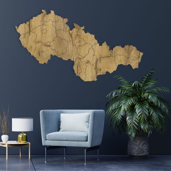 Dřevěná mapa Československé republiky - Geografie: HDF - Ořech 40 x 23 cm 4403-84131 HDF-M011