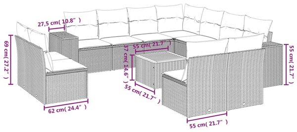 12dílná zahradní sedací souprava s poduškami béžová polyratan 3225505