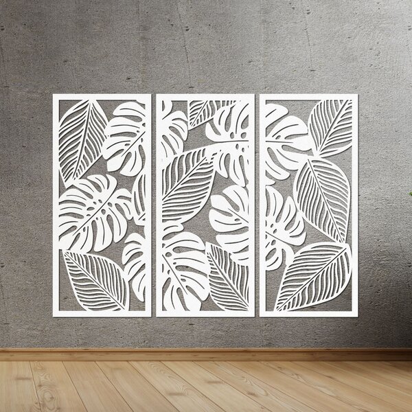 Třídílný obraz monstera pro milovníky přírody | PORFOLT: Překližka Topol - bez povrchové úpravy 60 x 45 cm 4408-85051 PR0523