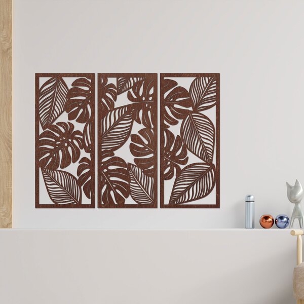 Třídílný obraz monstera pro milovníky přírody | PORFOLT: Překližka Topol - bez povrchové úpravy 60 x 45 cm 4408-85051 PR0523