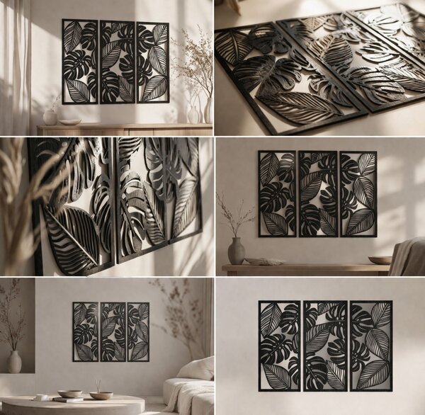 Třídílný obraz monstera pro milovníky přírody | PORFOLT: Překližka Topol - bez povrchové úpravy 60 x 45 cm 4408-85051 PR0523