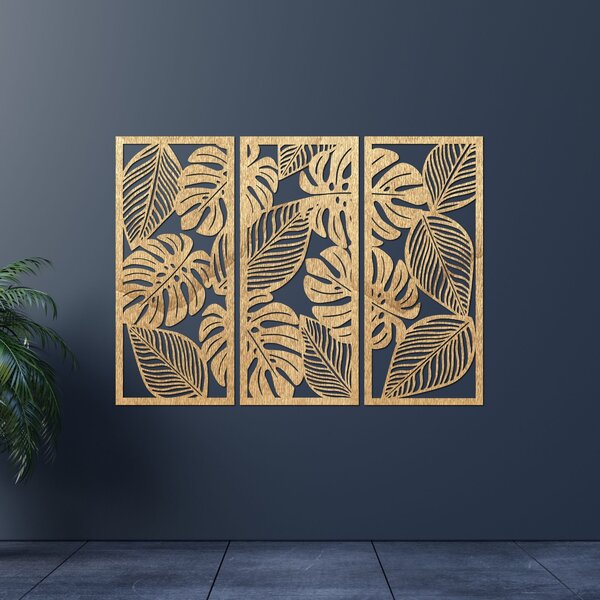 Třídílný obraz monstera pro milovníky přírody | PORFOLT: Překližka Topol - bez povrchové úpravy 60 x 45 cm 4408-85051 PR0523