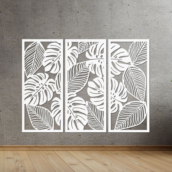 Třídílný obraz monstera pro milovníky přírody | PORFOLT: Překližka Topol - bez povrchové úpravy 60 x 45 cm 4408-85051 PR0523