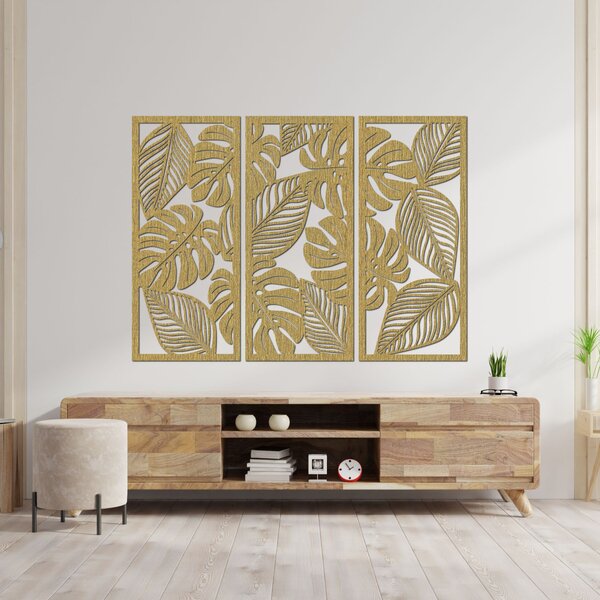 Třídílný obraz monstera pro milovníky přírody | PORFOLT: Překližka Topol - bez povrchové úpravy 60 x 45 cm 4408-85051 PR0523