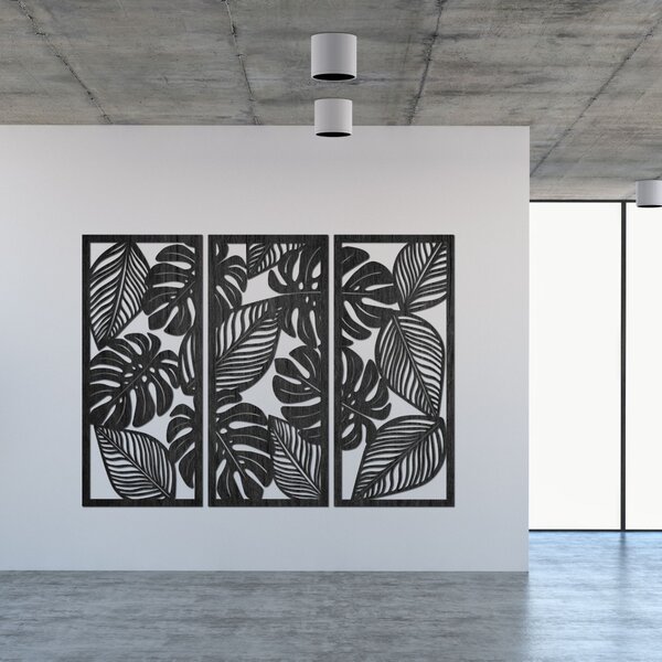 Třídílný obraz monstera pro milovníky přírody | PORFOLT: Překližka Topol - bez povrchové úpravy 60 x 45 cm 4408-85051 PR0523