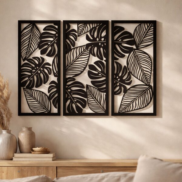 Třídílný obraz monstera pro milovníky přírody | PORFOLT: Překližka Topol - bez povrchové úpravy 60 x 45 cm 4408-85051 PR0523