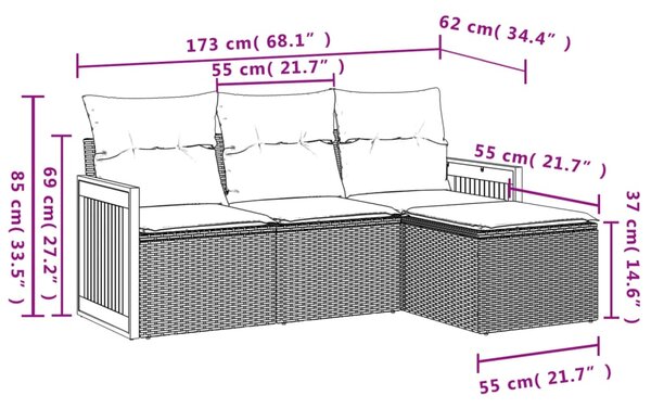 4dílná zahradní sedací souprava s poduškami šedá polyratan 3227586