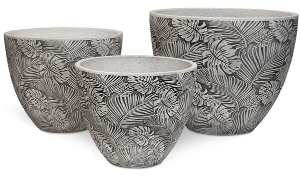Flora květináč, Ø 55/44/37 cm, výška 43,5/36/30 cm, bílý, šedý, antracitový Barva květináče: Šedá, Rozměry: Set průměrů 55/44/37 cm