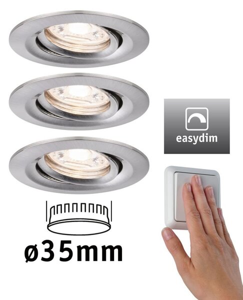 P 92973 LED vestavné svítidlo Nova mini Plus EasyDim výklopné 3x4,2W 2.700K kov kartáčovaný 230V - PAULMANN